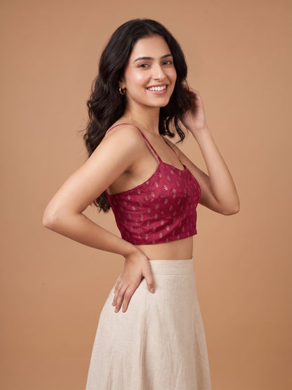 Mullberry Round Neck Viscose  Spaghetti Crop Top
