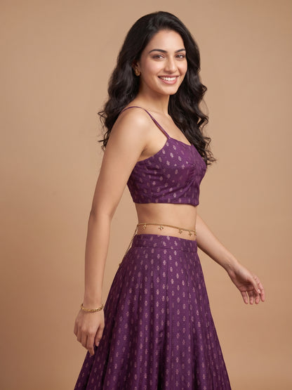 Purple Round Neck Viscose  Spaghetti Crop Top