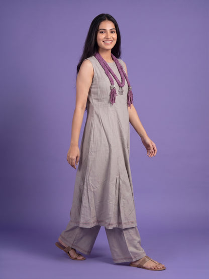 Silk Slub Kali Suit Set with Palazzo & Jwellery Emblished Stole
