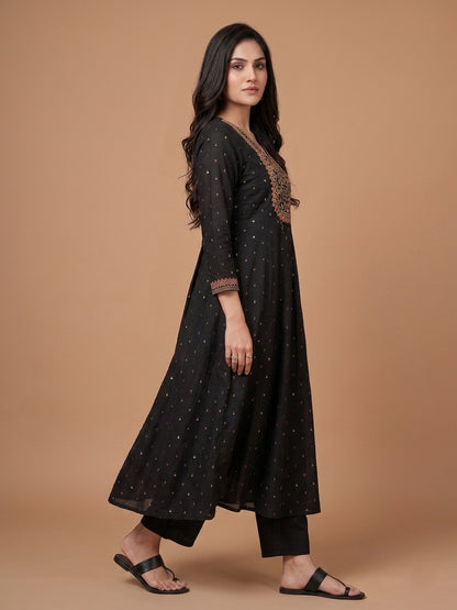 Silk Slub Doria Work Anarkali Suit-Set