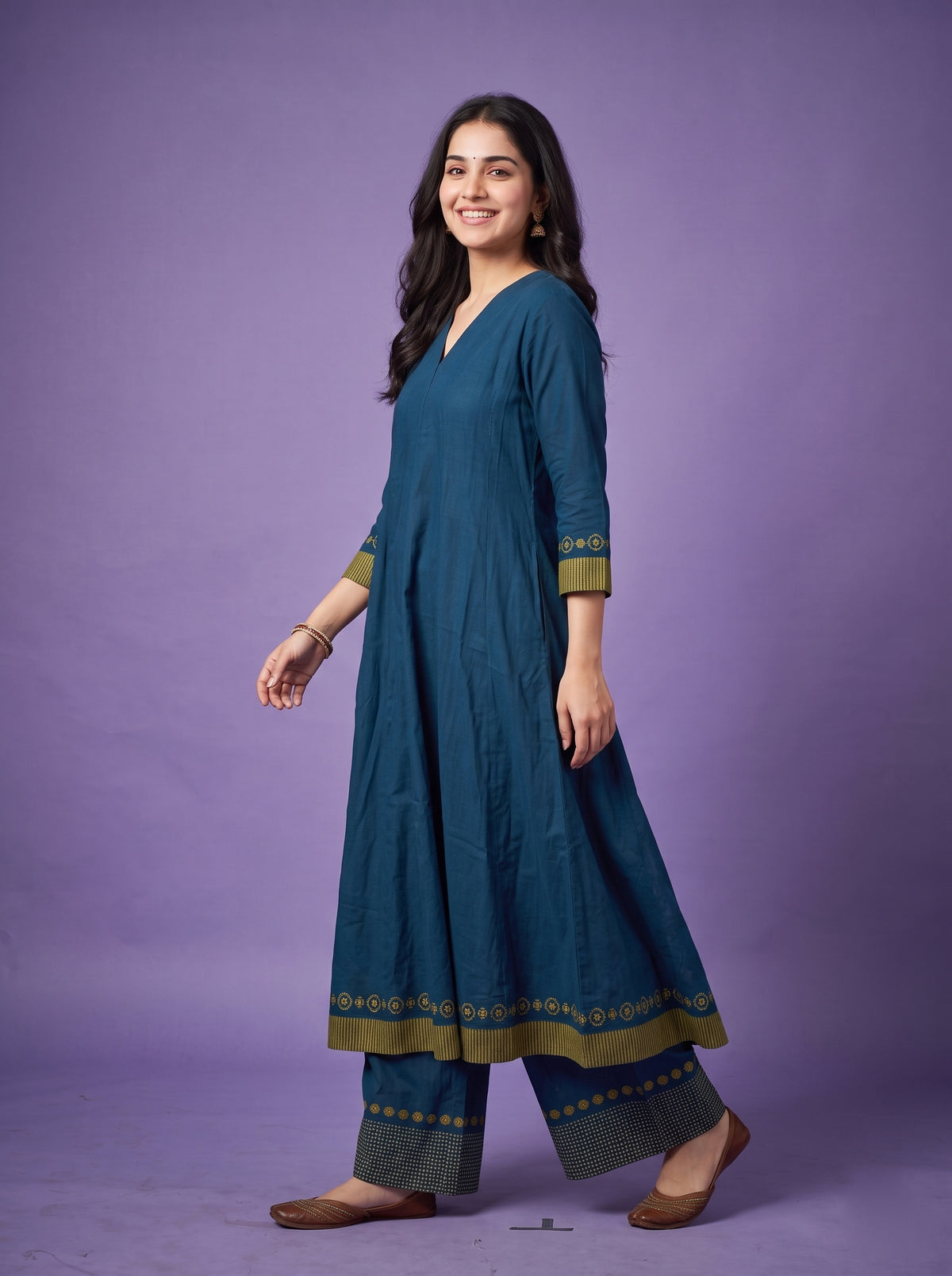 Cotton Linen - Anarkali Kurtaset with Duapatta
