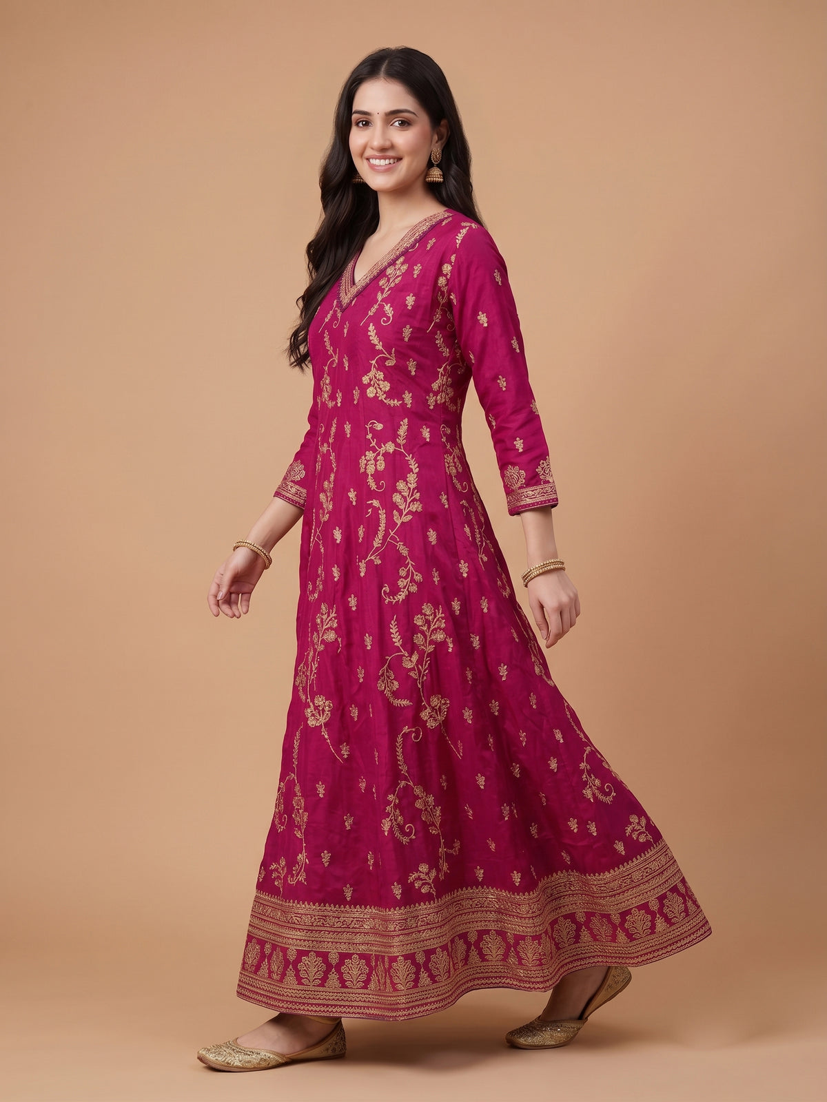 Purple Organza Dupatta V-Neck Ethnic Festive & Wedding Wear 2 Pes Set