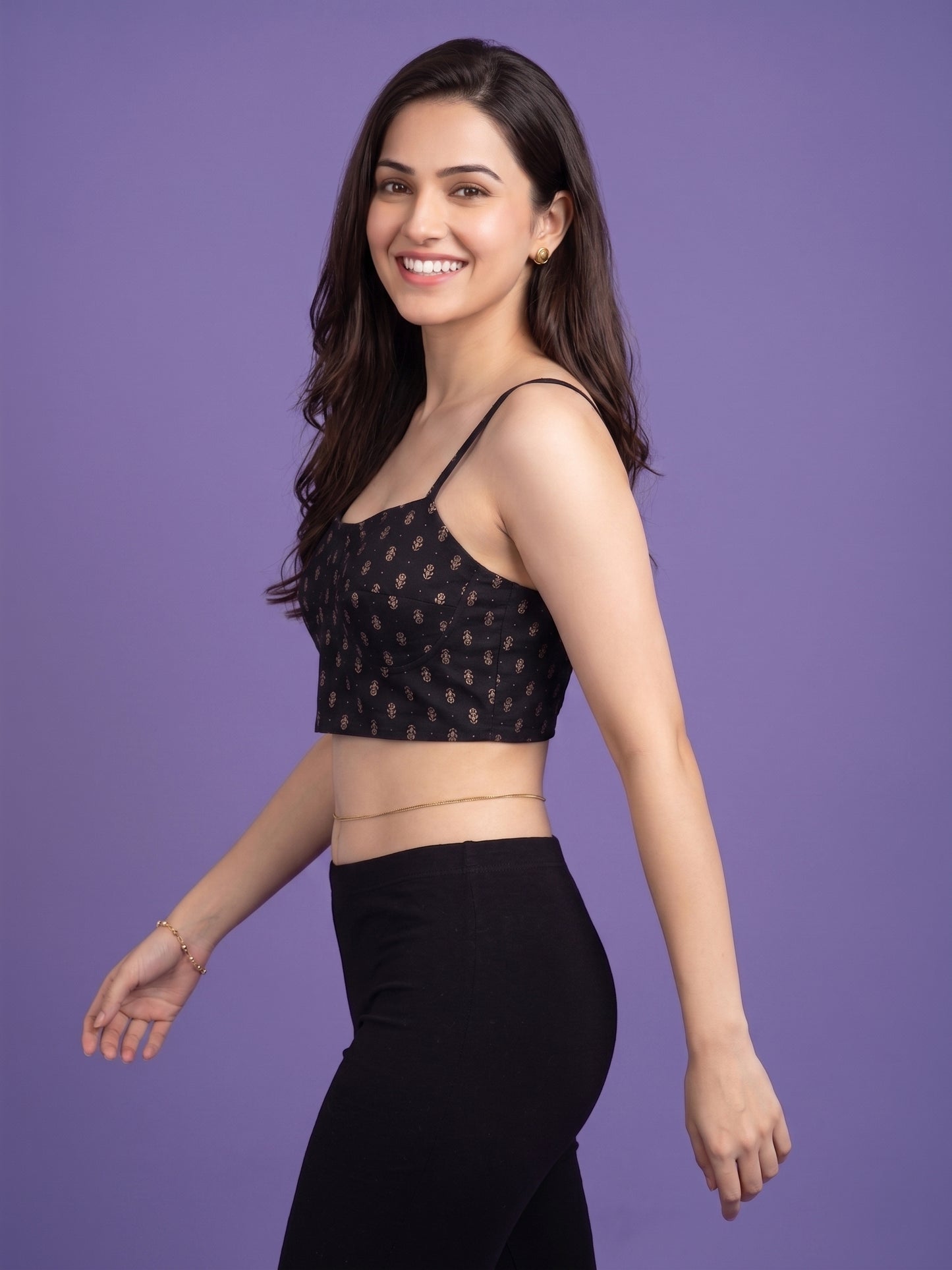 Black Round Neck Viscose  Spaghetti Crop Top