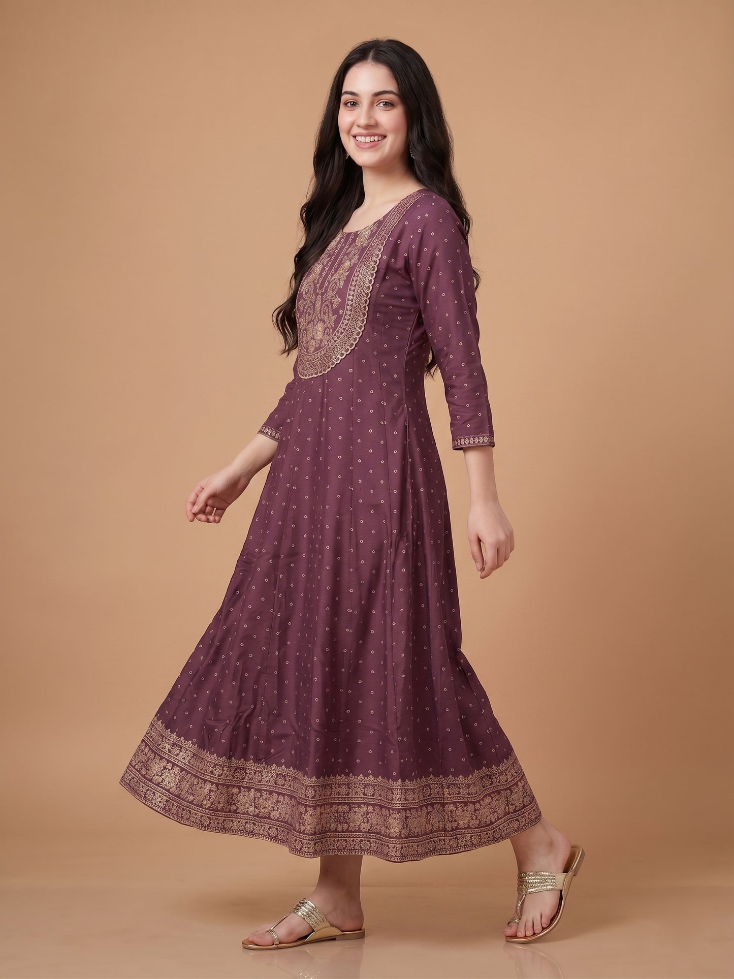 Anarkali Kurta with Golden Zari Print