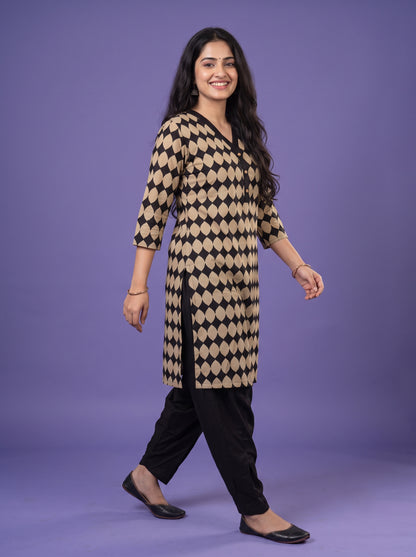 Geometric Printed Straight Kurta Set With Dhoti Pant
