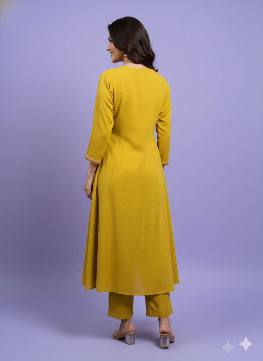 Green V Neck Cotton Kurta