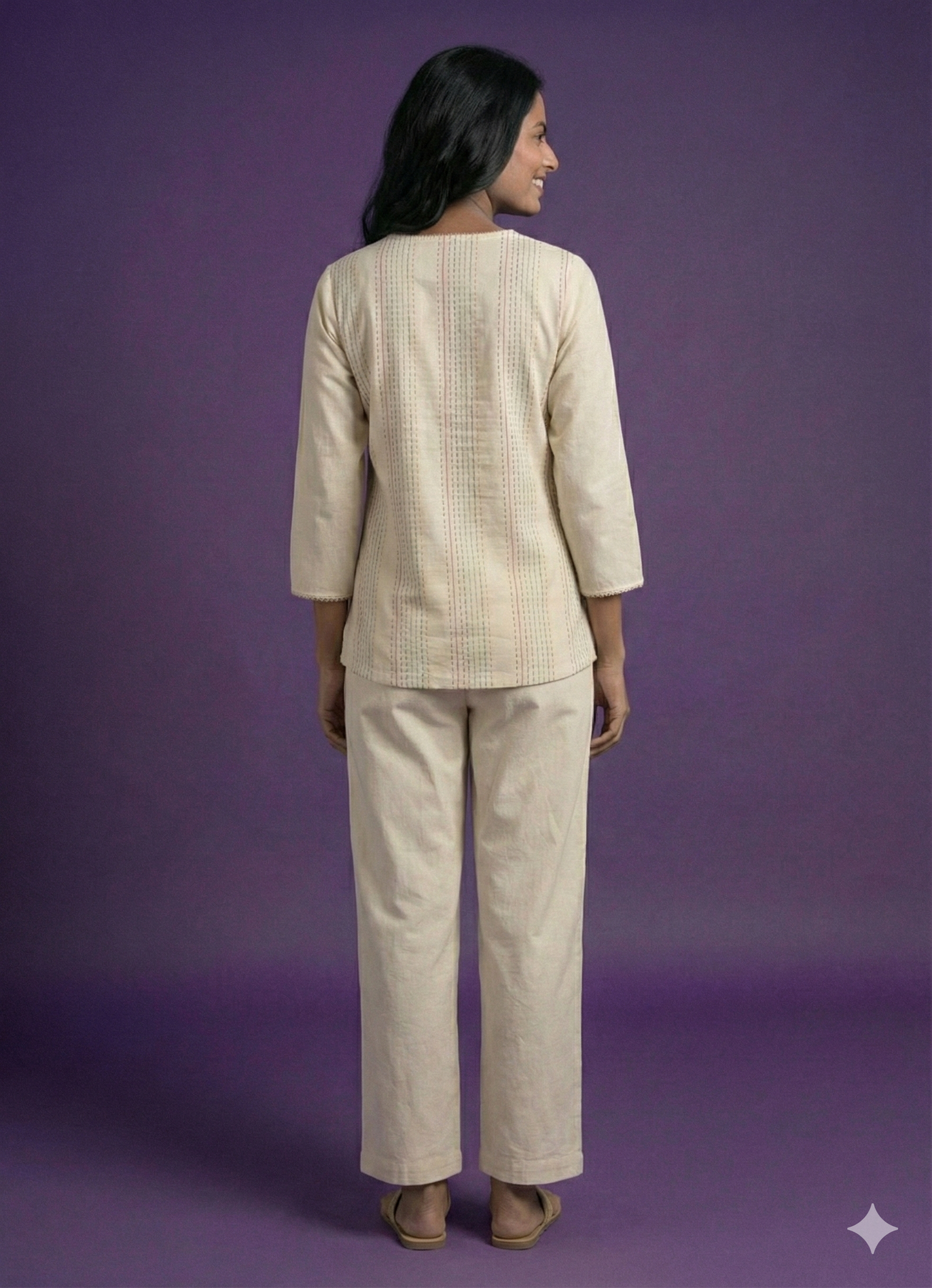 Ivory V Neck Cotton Short Kurta