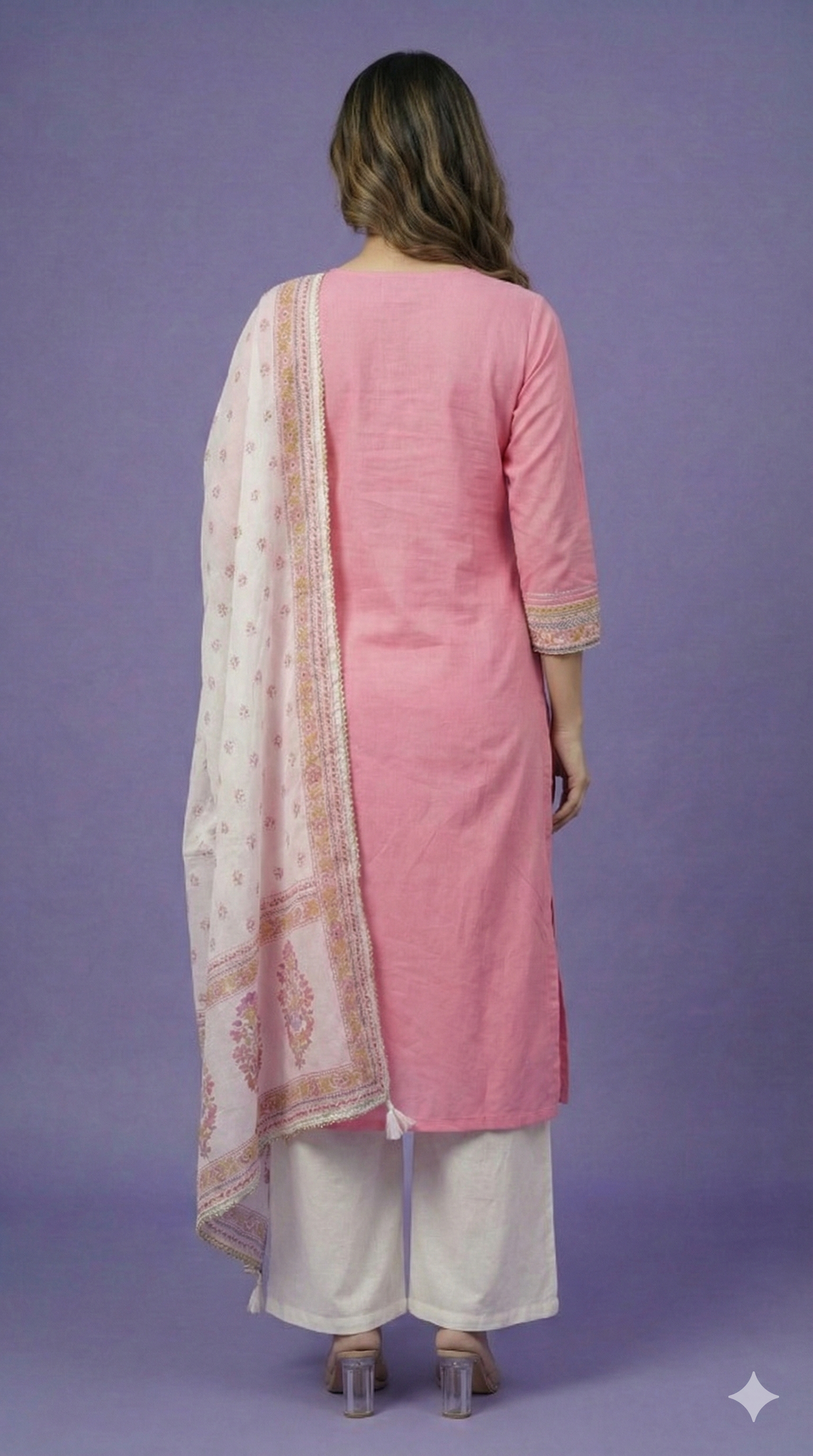 Pink V Neck Cotton Kurta