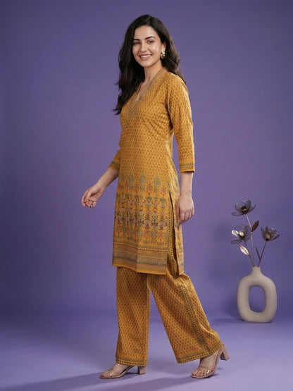 Yellow Deep V Neck Cotton Cord Set