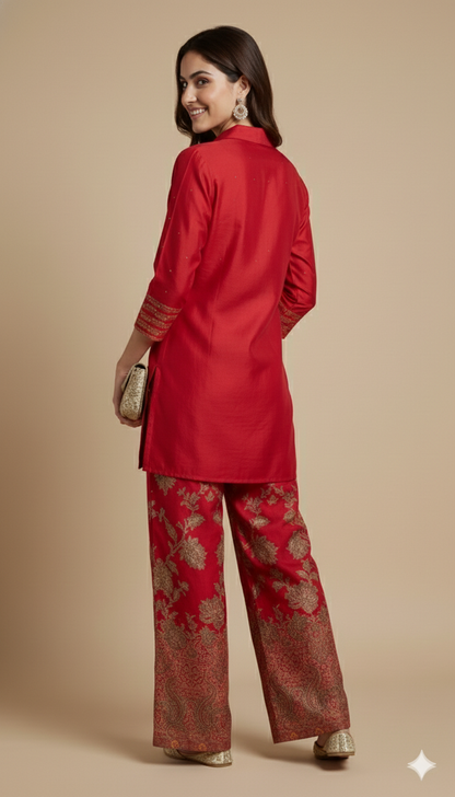 Red Collard Silk Cord Set