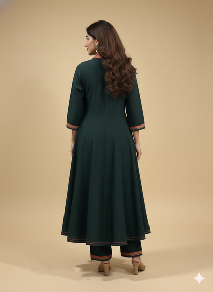 Green V Neck Silk Kurta Set