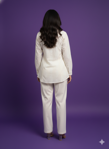 Ivory Collard Cotton Shirt Top