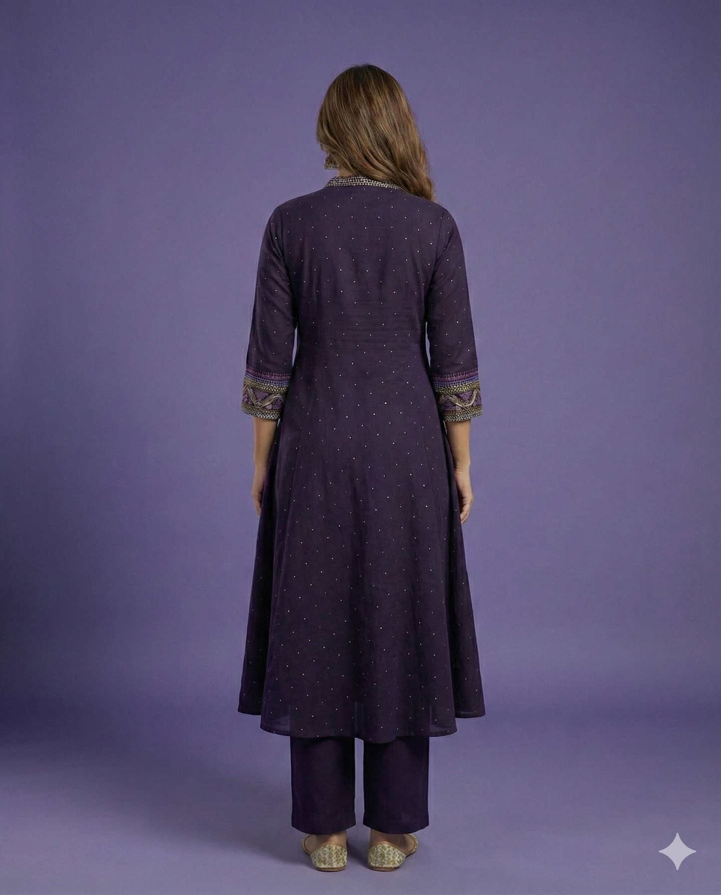 Purple Deep-V Cotton Kurta