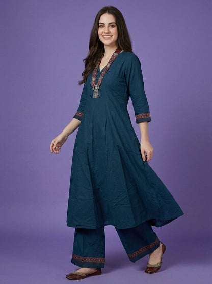 Blue V Neck Slik Cord Set