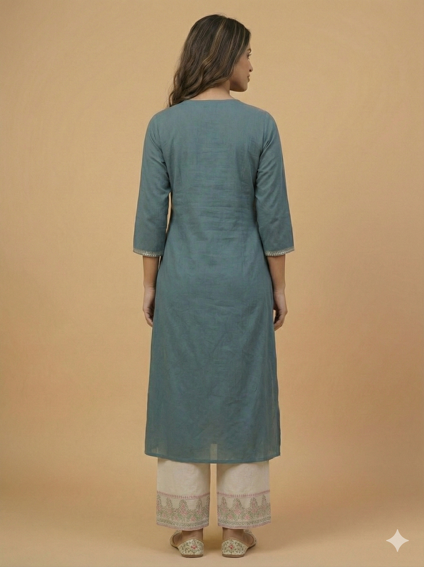 Blue V Neck Cotton Kurta