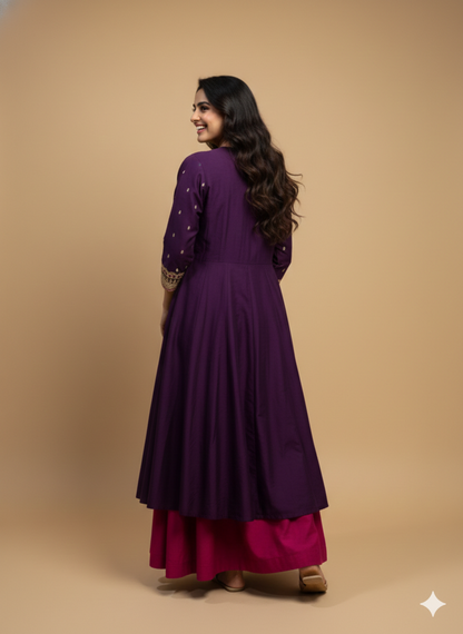 Purple Deep-V Silk Gown