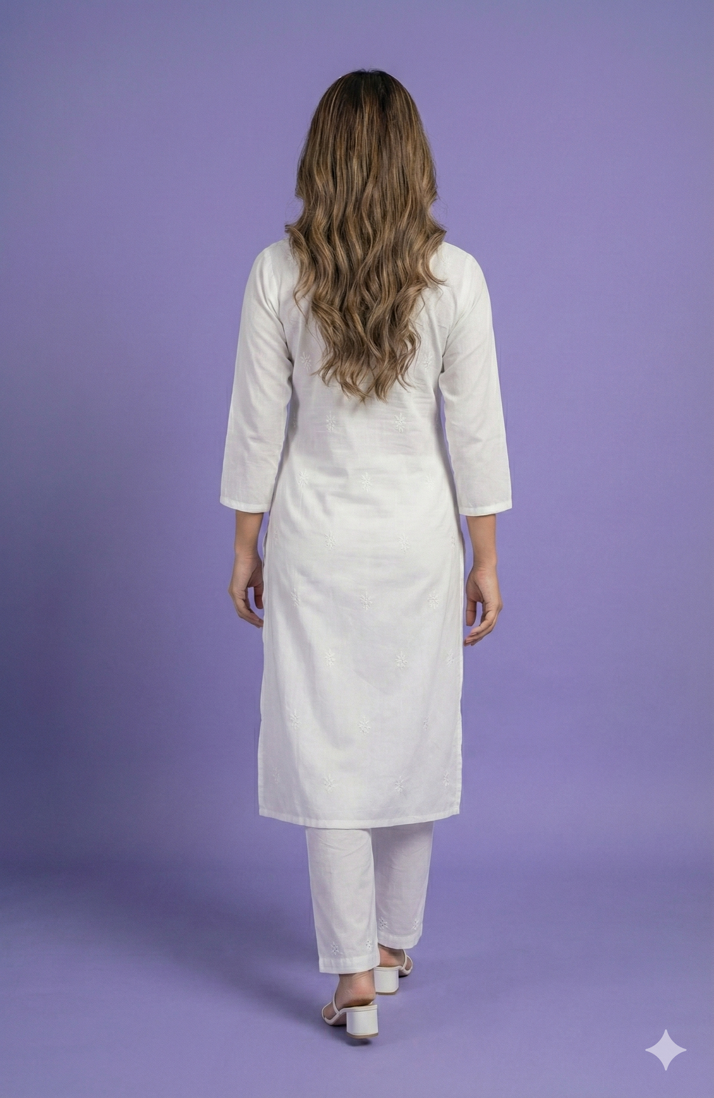 White Round Neck Silk Kurta