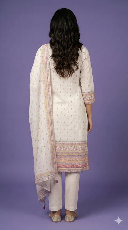 Ivory Round Neck Cotton Kurta