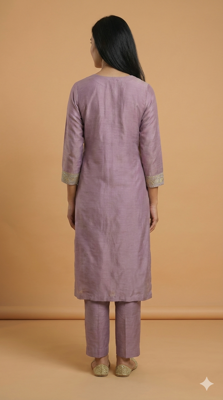 Pink Round V Neck Silk Cord Set