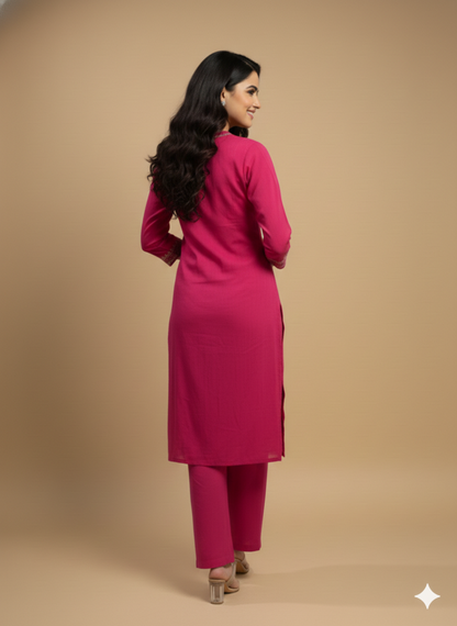 Pink V Neck Cotton Kurta