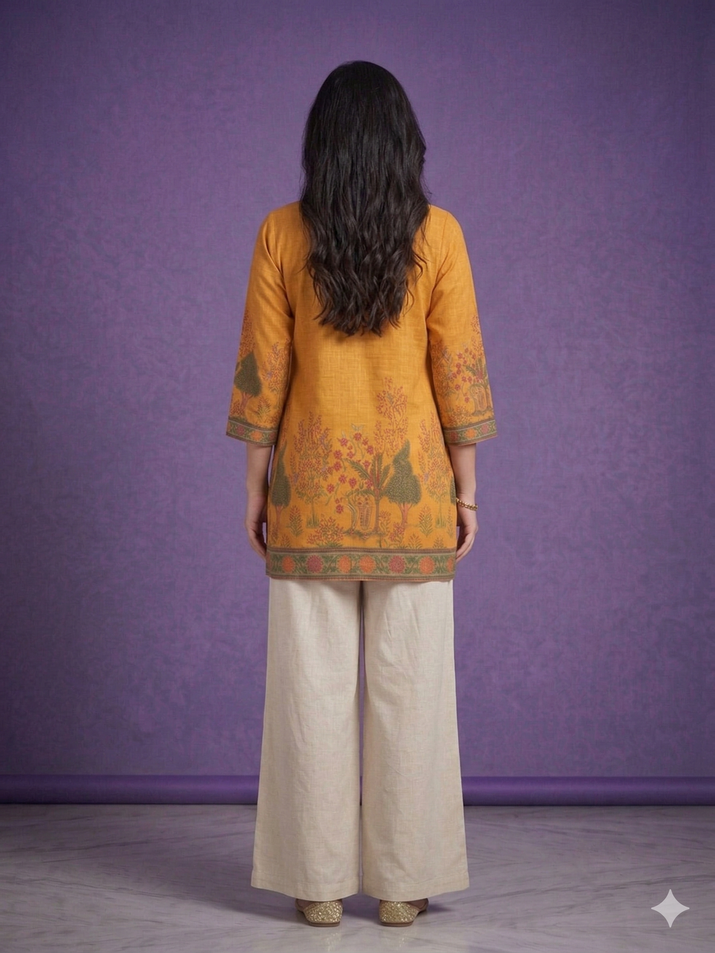 Yellow V Neck Cotton Short Kurta