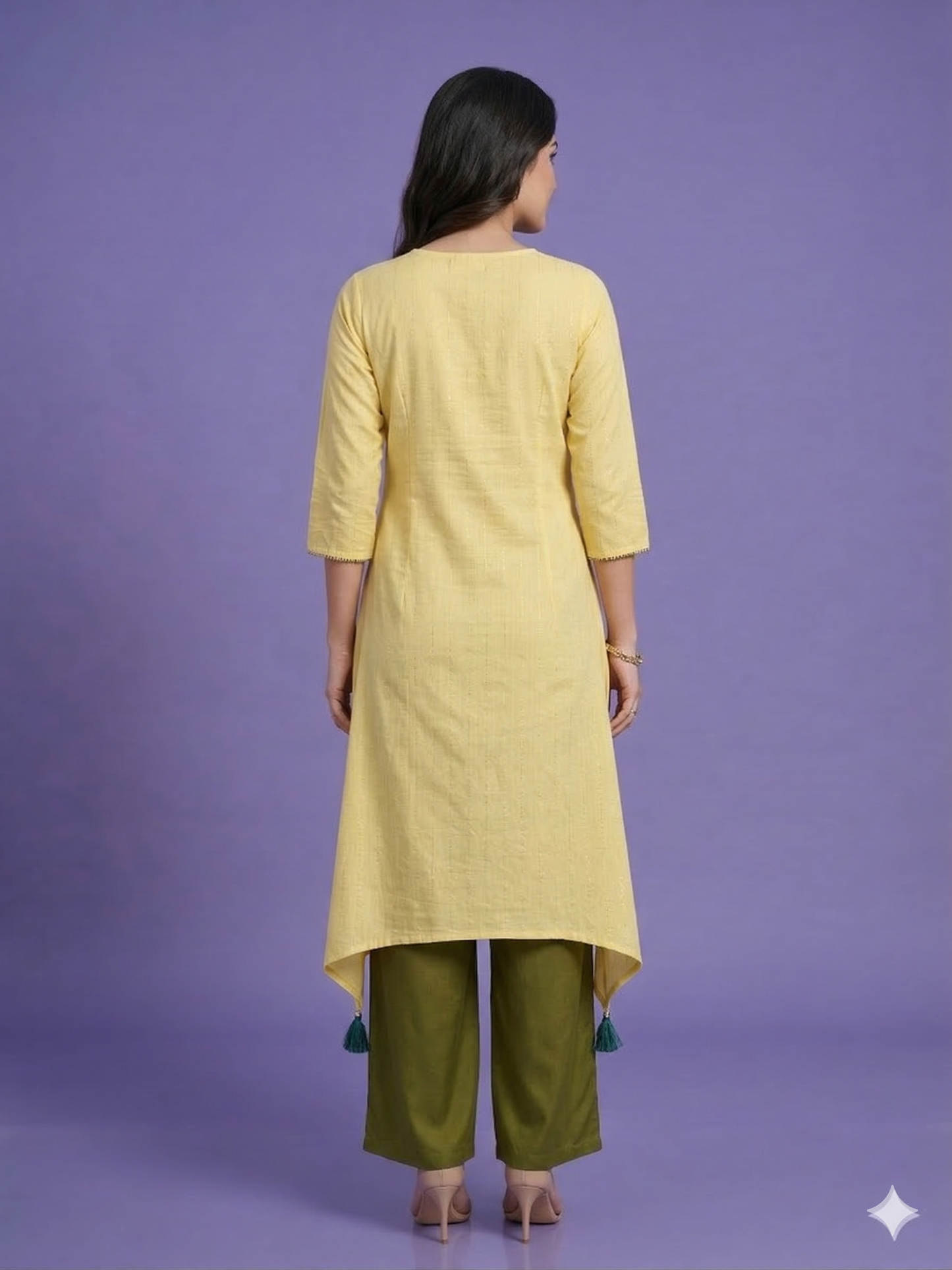 Yellow Round Neck Cotton Kurta
