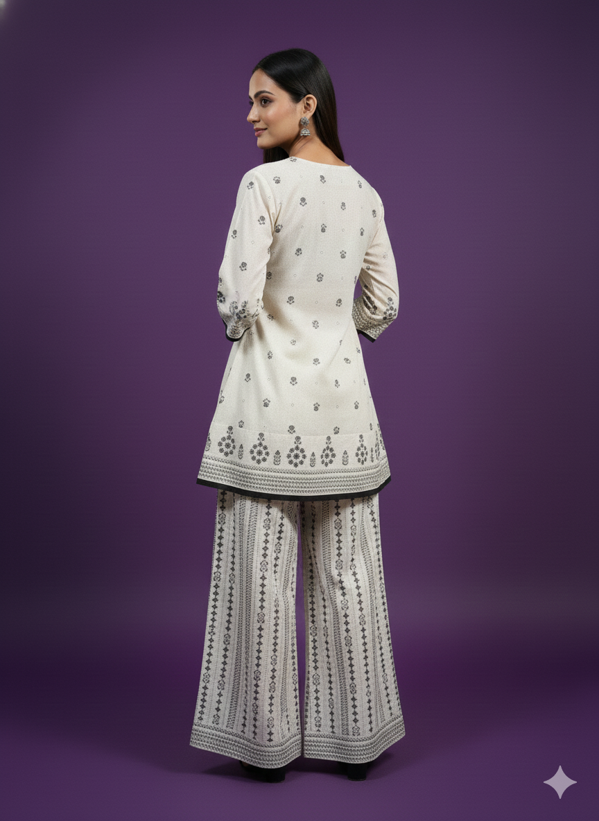 Ivory V-Neck Cotton Cord Set