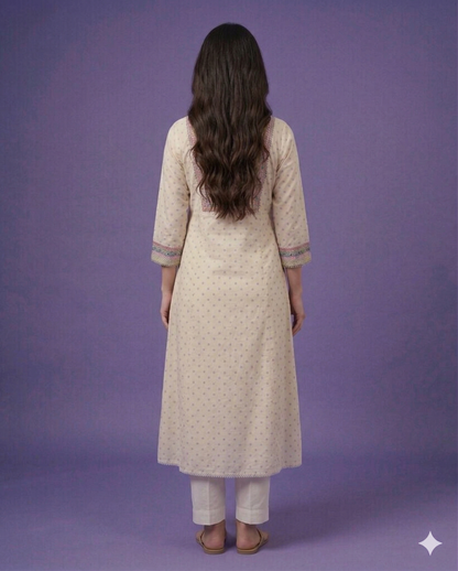 Ivory V Neck Cotton Gown