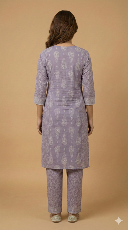 Purple V Neck Cotton Cord Set