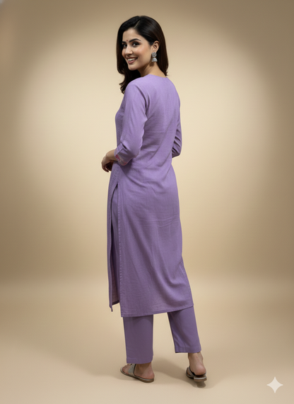 Purple V Neck Cotton Kurta