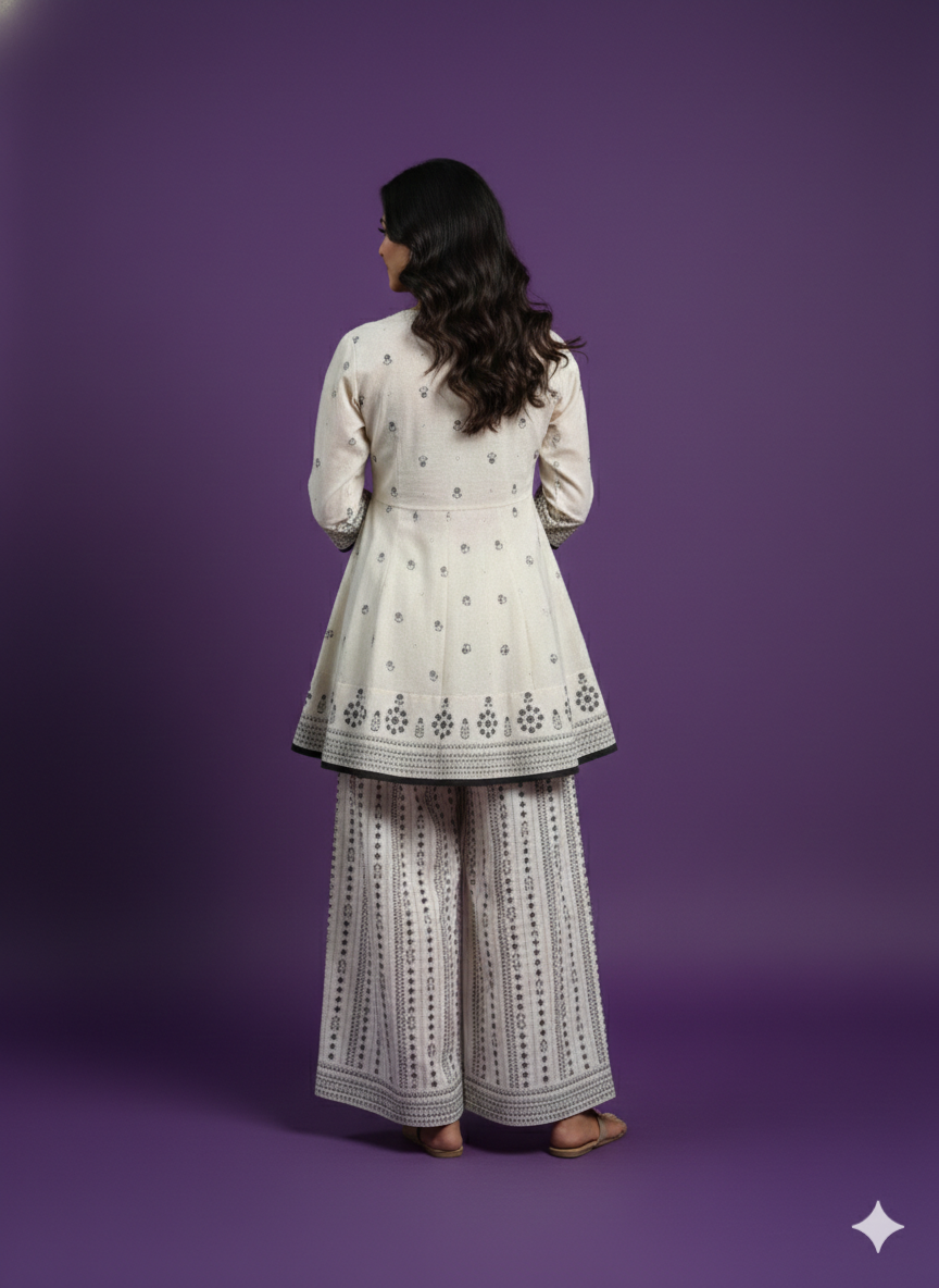 Ivory V Neck Cotton Cord Set