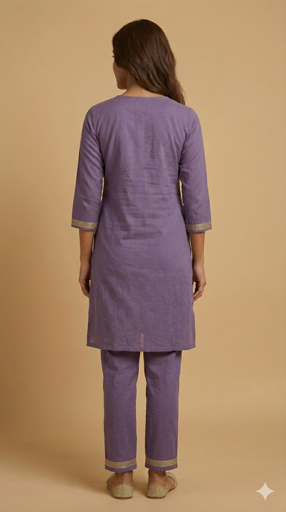 Purple V Neck Cotton Cord set