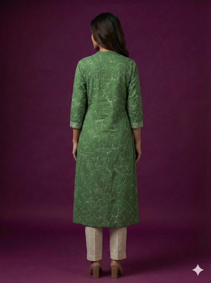 Green Mandarin Cotton Kurta