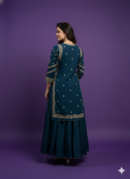 Blue V Neck Viscose 2PCS Set