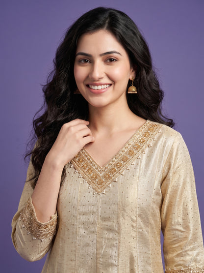 White V Neck Silk Gown With Dupatta
