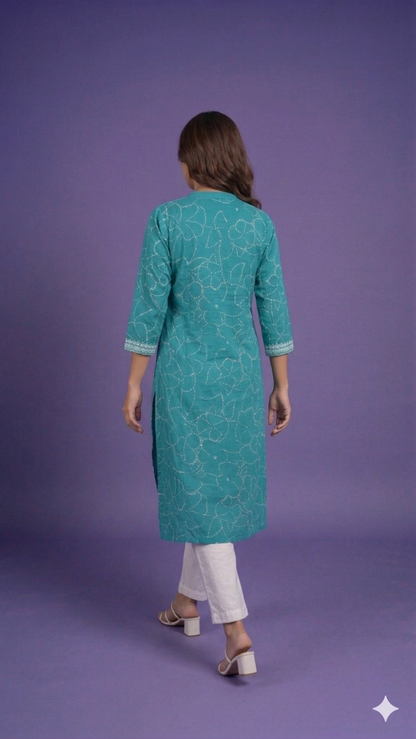 Blue Mandarin Cotton Kurta