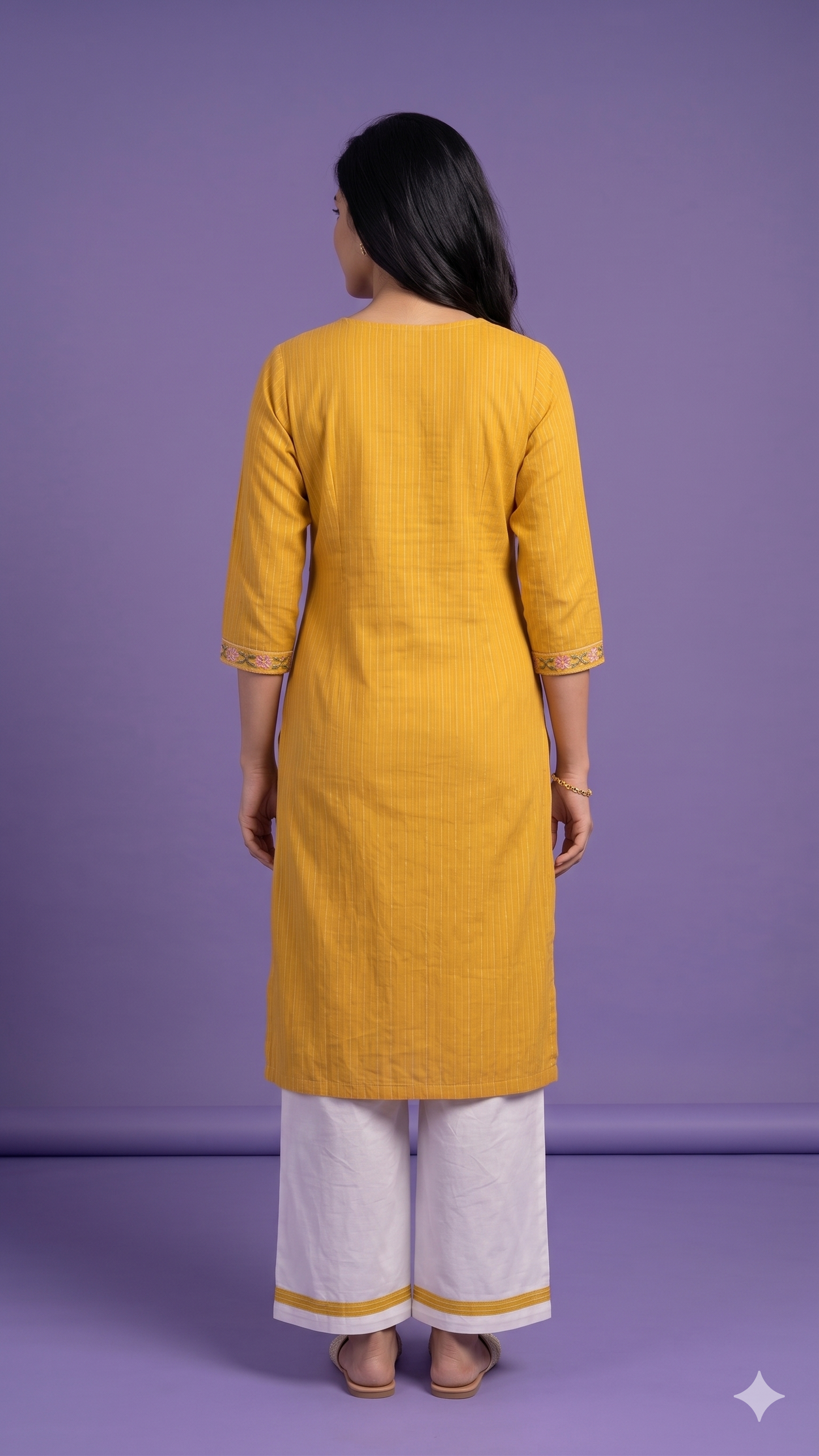 Yellow Round V Neck Cotton Cord Set