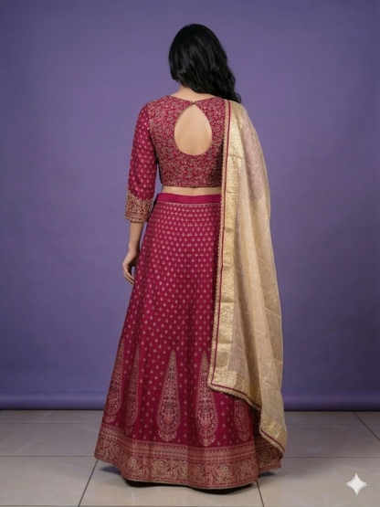 Pink Round Neck Silk 3PCS Set