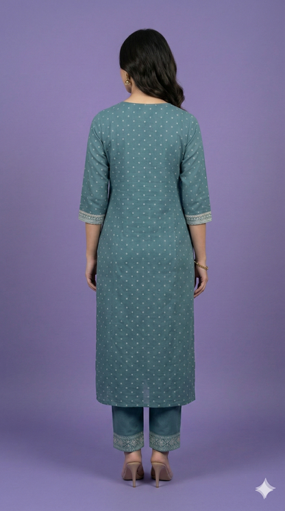 Blue V Neck Cotton Kurta