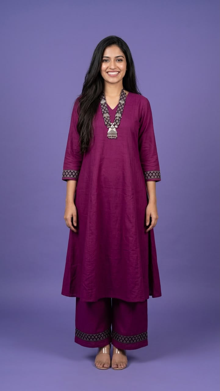 Pink V Neck Slik Cord Set