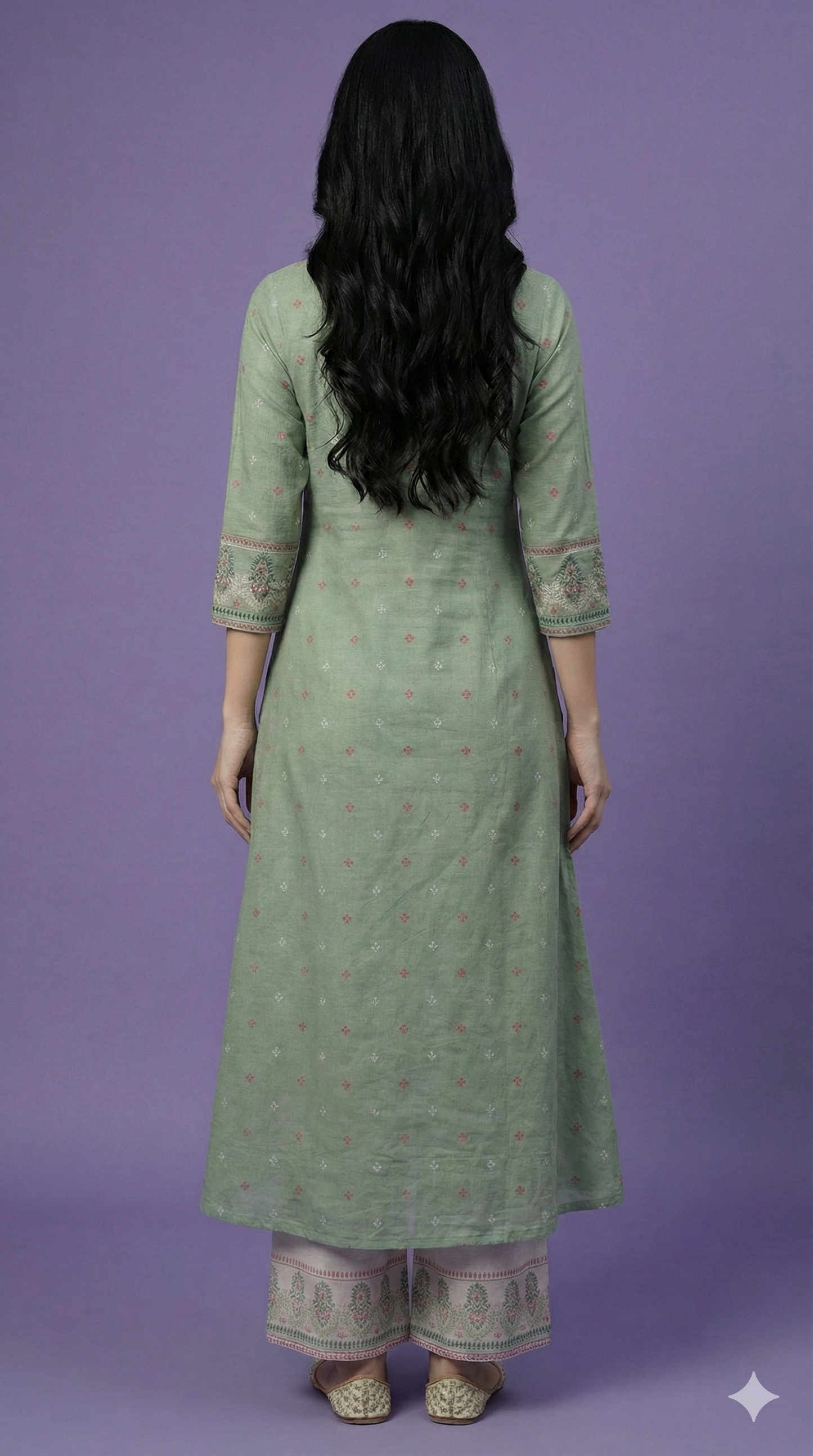 Green V Neck Cotton Kurta