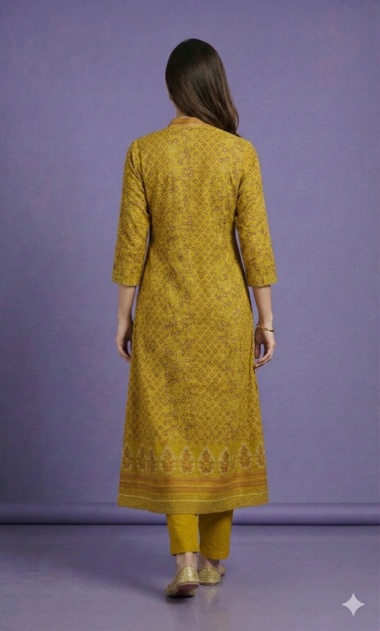 Yellow Deep-V Cotton Kurta Set with Dupatta