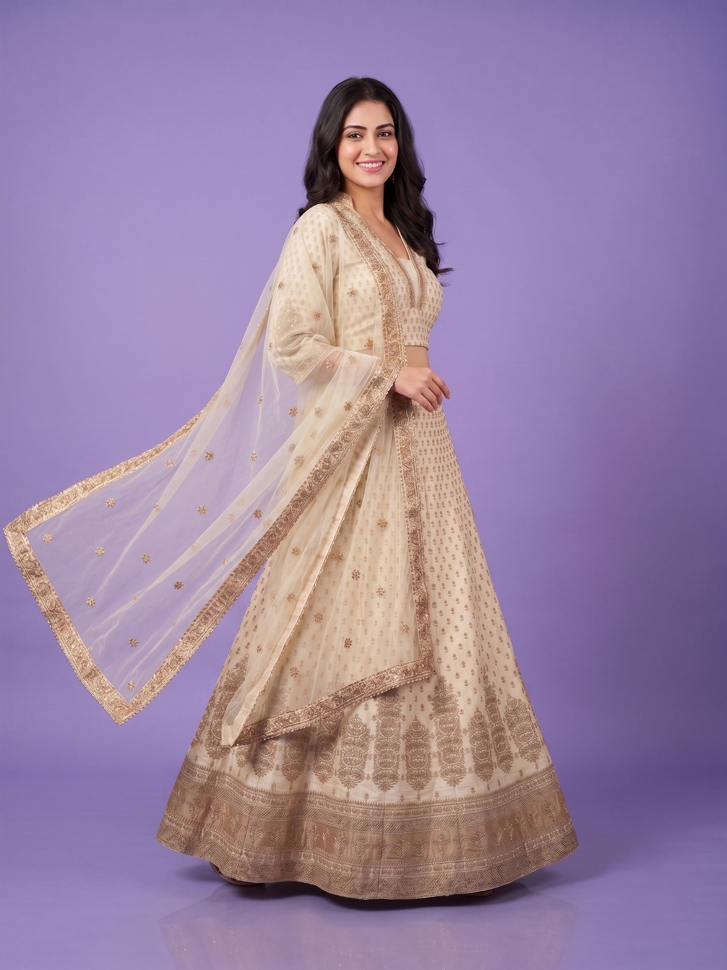 Ivory Deep V Neck Silk 3PCS Set