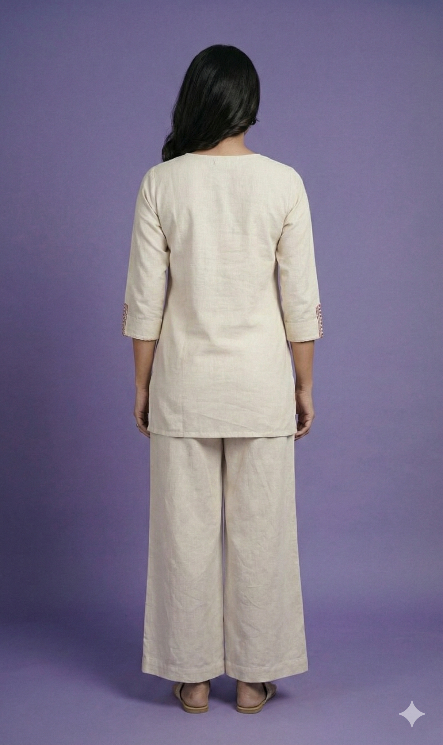 Ivory Round Neck Cotton Short Kurta