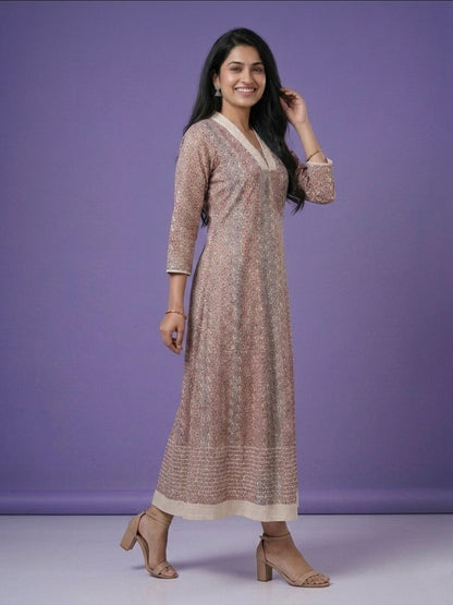 Pink V Neck Cotton Linen Gown