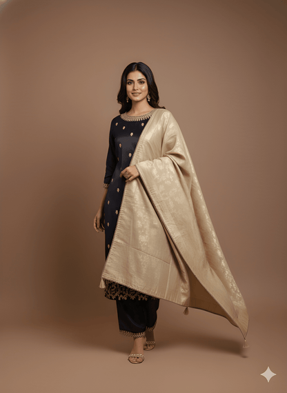 Purple Round neck Gazi Silk Kurta set with dupatta