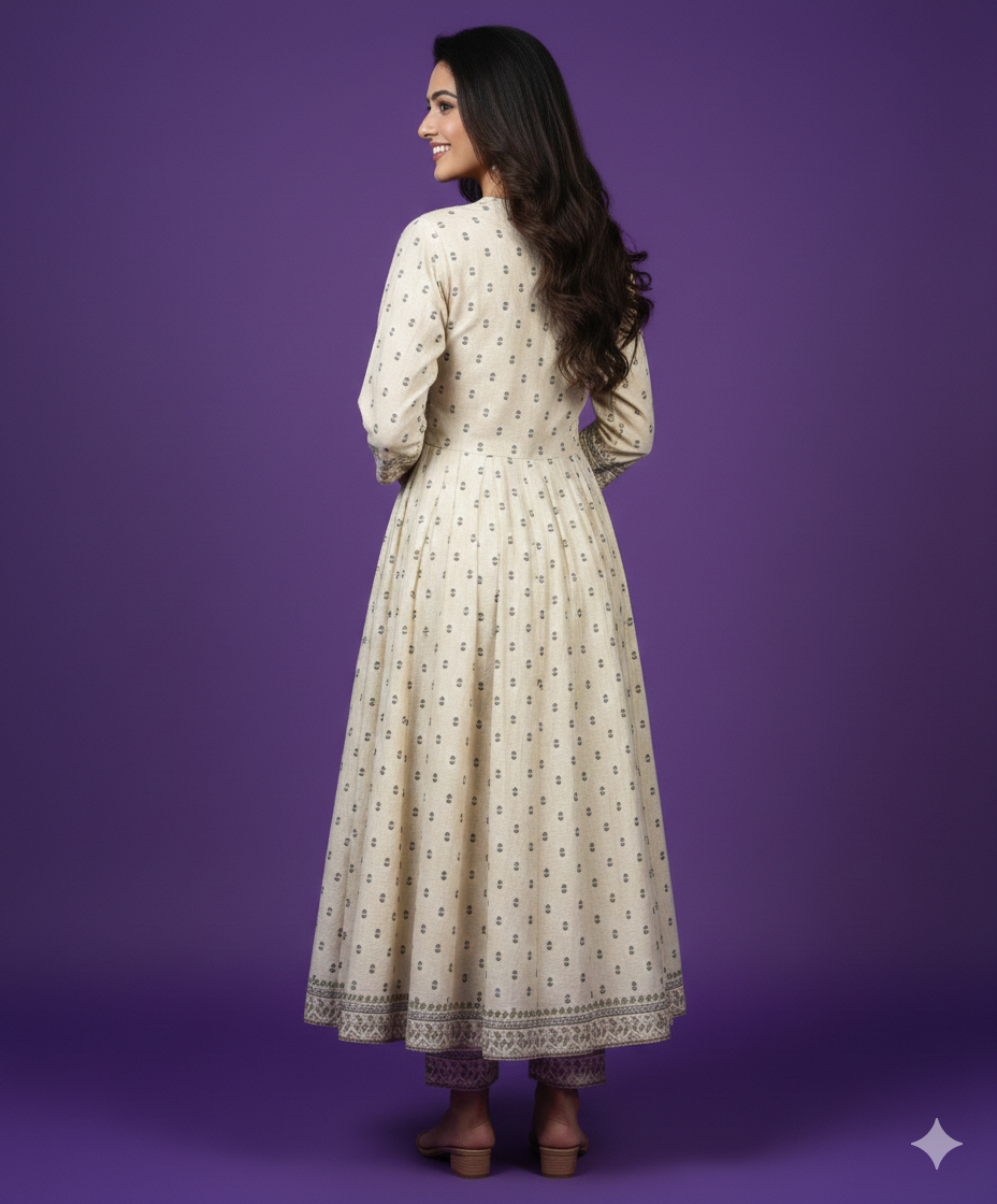 Ivory V Neck Silk Kurta Set with Dupatta