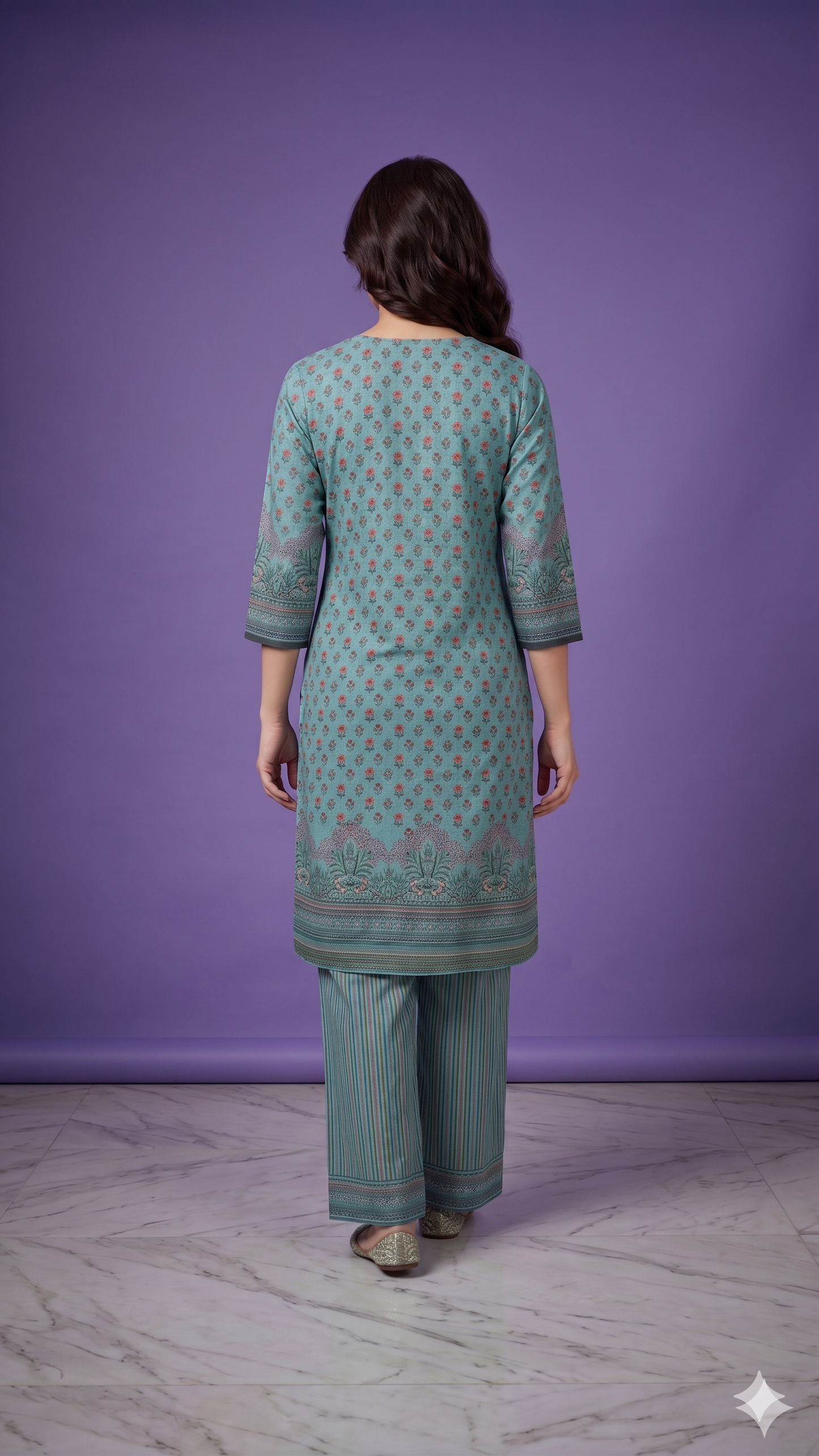 Blue Round neck Cotton Cord Set