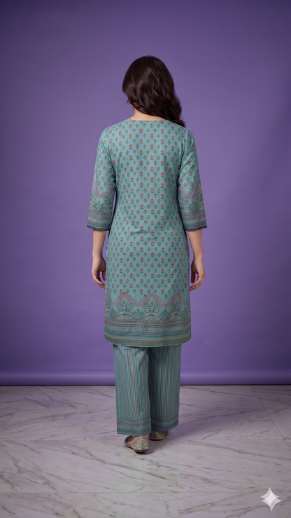 Blue Round neck Cotton Cord Set