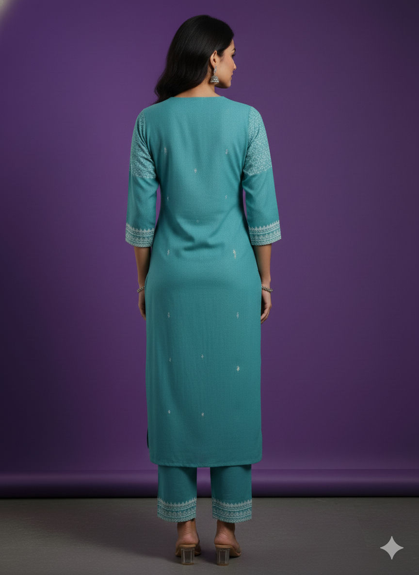 Green V neck Cotton Cord Set